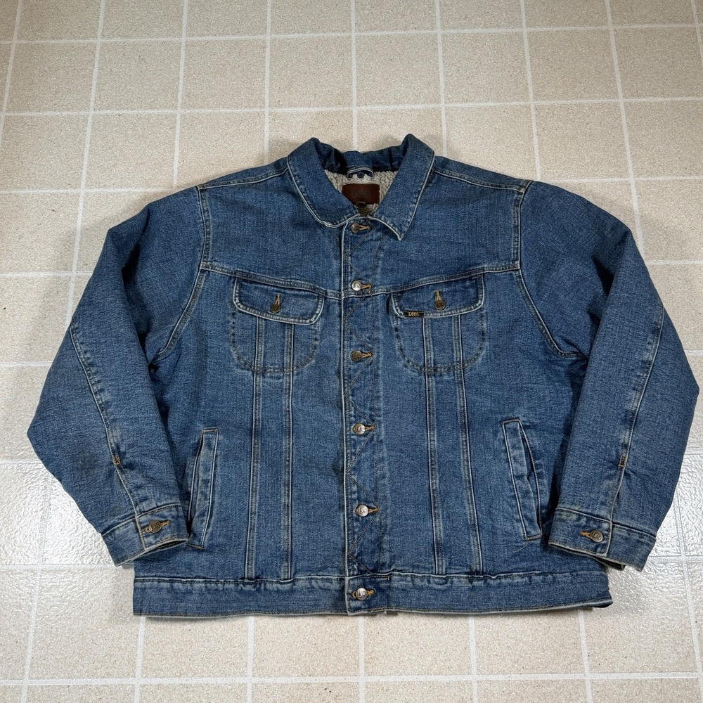 Vintage Lee Trucker Jacket XL Blue Jean Denim Coat Sherpa Lined Workwear Heavy